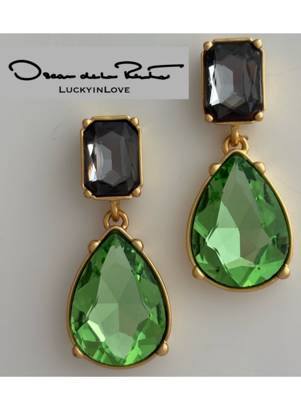 Oscar de la Renta • Oversized Square & Teardrop Crystals Drop Earrings